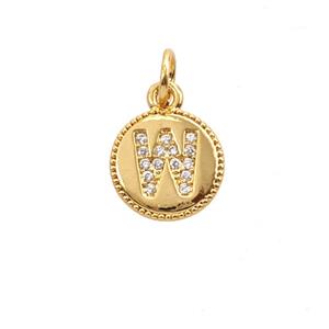 Copper Letter-W Pendant Pave Zirconia 18K Gold Plated, approx 10mm [FD25732]
