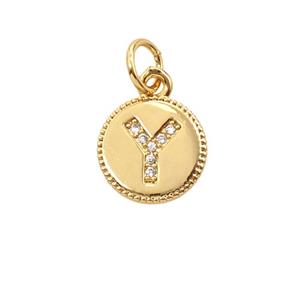 Copper Letter-Y Pendant Pave Zirconia 18K Gold Plated, approx 10mm [FD25734]