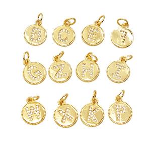 Copper Alphabet Pendant Pave Zirconia 18K Gold Plated Mix Letters, approx 10mm [FD25736]