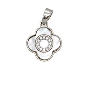 Copper Clover Pendant Pave Zirconia Shell Platinum Plated, approx 12mm [FD25739]