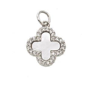 Copper Clover Pendant Pave Zirconia Shell Platinum Plated, approx 12mm [FD25741]
