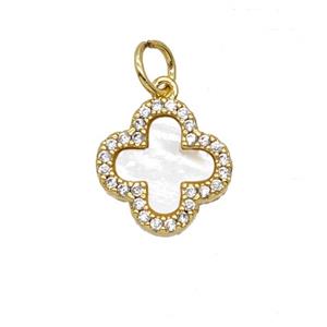 Copper Clover Pendant Pave Zirconia Shell 18K Gold Plated, approx 12mm [FD25742]