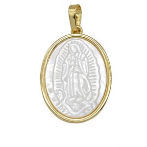 Copper Oval Pendant Pave Shell Jesus 18K Gold Plated, approx 18-23mm [FD25746]