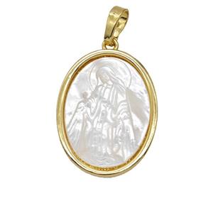 Copper Oval Pendant Pave Shell Saint Jude 18K Gold Plated, approx 18-23mm [FD25748]