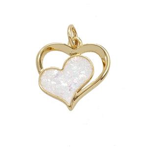 Copper Heart Pendant Pave White FireOpal 18K Gold Plated, approx 15mm [FD25749]