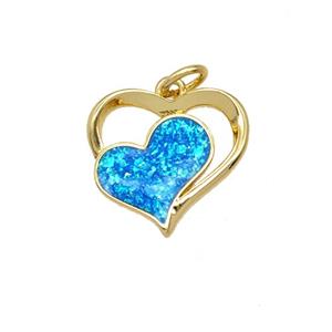 Copper Heart Pendant Pave Blue FireOpal 18K Gold Plated, approx 15mm [FD25750]