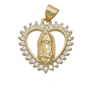 Copper Heart Jesus Pendant Pave Zirconia 18K Gold Plated, approx 19mm [FD25751]