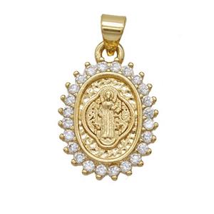 Copper Jesus Pendant Pave Zirconia Oval 18K Gold Plated, approx 14-18mm [FD25753]