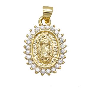 Copper Jesus Pendant Pave Zirconia Oval 18K Gold Plated, approx 14-18mm [FD25754]