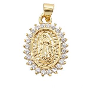 Copper Jesus Pendant Pave Zirconia Oval 18K Gold Plated, approx 14-18mm [FD25755]