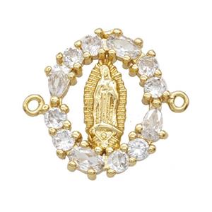 Copper Jesus Connector Pave Zirconia Oval 18K Gold Plated, approx 17-20mm [FD25756]