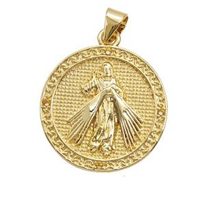 Copper Jesus Pendant Circle 18K Gold Plated, approx 20mm [FD25762]