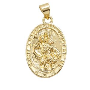 Copper Saint Jude Pendant Oval 18K Gold Plated, approx 15-20mm [FD25763]