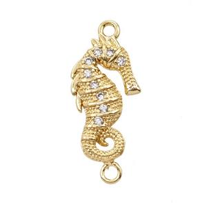 Copper Seahorse Connector Pave Zirconia 18K Gold Plated, approx 10-18mm [FD25769]