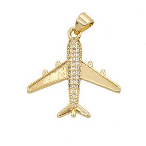 Copper Airplane Pendant Micropave Zirconia 18K Gold Plated, approx 21-24mm [FD25770]