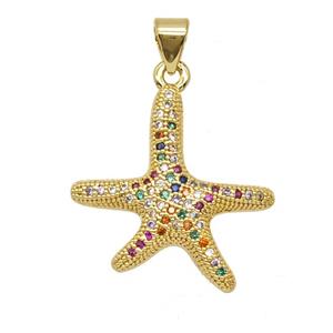 Copper Starfish Pendant Micropave Zirconia 18K Gold Plated, approx 21mm [FD25773]
