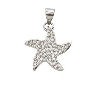 Copper Starfish Pendant Micropave Zirconia Platinum Plated, approx 17mm [FD25778]