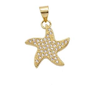 Copper Starfish Pendant Micropave Zirconia 18K Gold Plated, approx 17mm [FD25779]