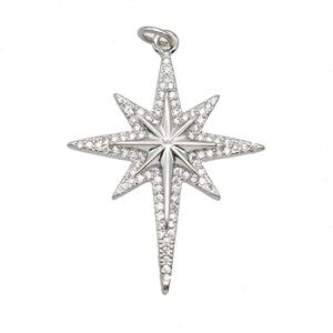 Copper Northstar Pendant Pave Zirconia Platinum Plated, approx 25-32mm [FD25780]