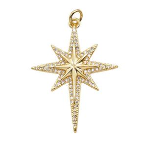 Copper Northstar Pendant Pave Zirconia 18K Gold Plated, approx 25-32mm [FD25781]