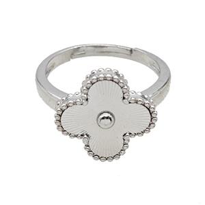 Copper Clover Rings Adjustable Platinum Plated, approx 15.5mm, 18mm dia [FD25785]