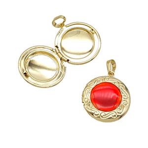 Copper Circle Locket Pendant Red Enamel 18K Gold Plated, approx 20mm [FD25787]