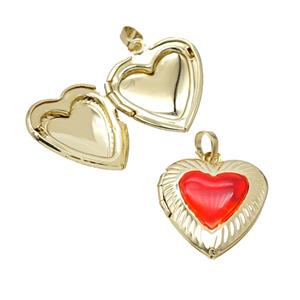 Copper Heart Locket Pendant Red Enamel 18K Gold Plated, approx 19-20mm [FD25789]