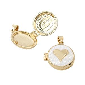 Copper Heart Locket Pendant Pave White FireOpal 18K Gold Plated, approx 16mm [FD25792]