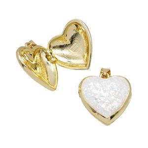 Copper Heart Locket Pendant Pave White FireOpal 18K Gold Plated, approx 18mm [FD25795]