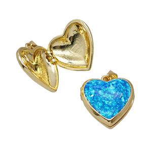 Copper Heart Locket Pendant Pave Blue FireOpal 18K Gold Plated, approx 18mm [FD25796]