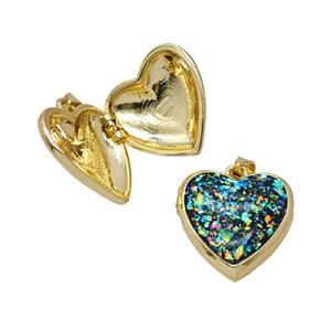 Copper Heart Locket Pendant Pave FireOpal 18K Gold Plated, approx 18mm [FD25797]