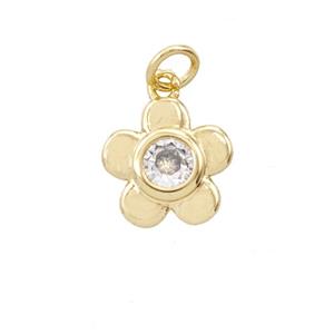 Copper Flower Pendant Pave Zirconia 18K Gold Plated, approx 12mm [FD25799]