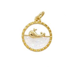 Copper Dolphin Pendant Pave White Fireopal 18K Gold Plated, approx 13mm [FD25805]
