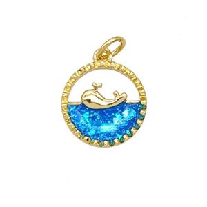 Copper Dolphin Pendant Pave Blue Fireopal 18K Gold Plated, approx 13mm [FD25806]