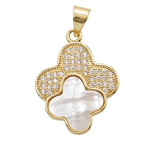 Copper Clover Pendant Pave Zirconia Shell 18K Gold Plated, approx 17-19mm [FD25810]