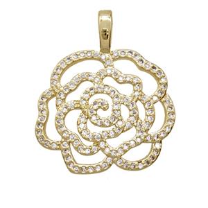 Copper Flower Pendant Pave Zirconia 18K Gold Plated, approx 23mm [FD25812]