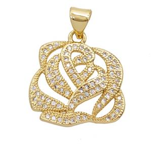 Copper Flower Pendant Pave Zirconia 18K Gold Plated, approx 16-19mm [FD25813]