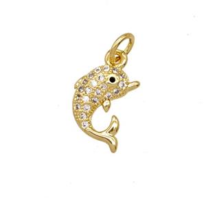 Copper Dolphin Pendant Pave Zirconia 18K Gold Plated, approx 10-12mm [FD25814]