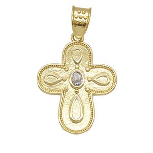 Copper Cross Pendant Pave Zirconia 18K Gold Plated, approx 22-26mm [FD25841]