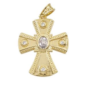 Copper Cross Pendant Pave Zirconia 18K Gold Plated, approx 28-32mm [FD25843]