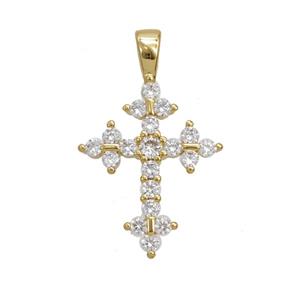 Copper Cross Pendant Pave Zirconia 18K Gold Plated, approx 16-26mm [FD25844]