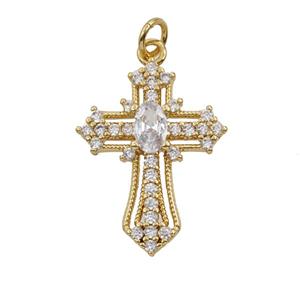 Copper Cross Pendant Pave Zirconia 18K Gold Plated, approx 18-23mm [FD25845]