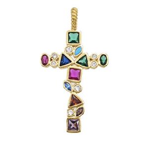 Copper Cross Pendant Pave Zirconia 18K Gold Plated, approx 18-33mm [FD25846]