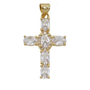 Copper Cross Pendant Pave Zirconia 18K Gold Plated, approx 18-27mm [FD25847]