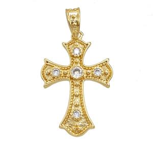 Copper Cross Pendant Pave Zirconia 18K Gold Plated, approx 20-27mm [FD25848]