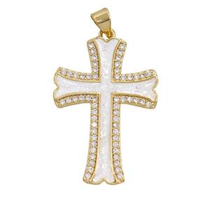Copper Cross Pendant Pave Zirconia White FireOpal 18K Gold Plated, approx 22-30mm [FD25850]