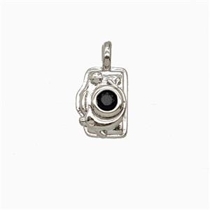 Copper Camera Pendant Pave Zirconia Platinum Plated, approx 6-8mm [FD25862]
