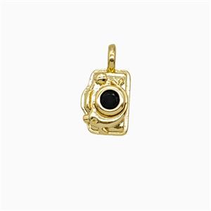Copper Camera Pendant Pave Zirconia Gold Plated, approx 6-8mm [FD25863]