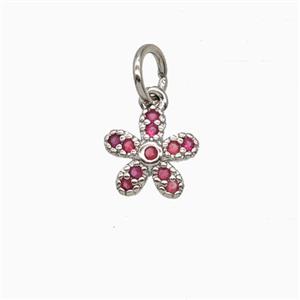 Copper Flower Pendant Pave Zirconia Platinum Plated, approx 8mm [FD25873]