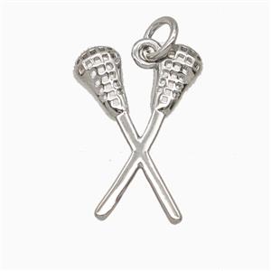 Copper Lacrosse Stick Pendant Sports Platinum Plated, approx 14-18mm [FD25881]